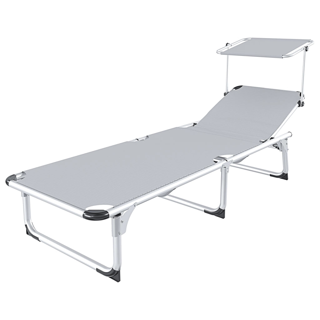 Lettino Pieghevole Prendisole Con Tettuccio Parasole Schienale Reclinabile Regolabile in 6 Posizioni Struttura In Alluminio Sedia Sdraio Per Spiaggia Mare Giardino Piscina 187 x 59 x 29 Cm (Grigio)