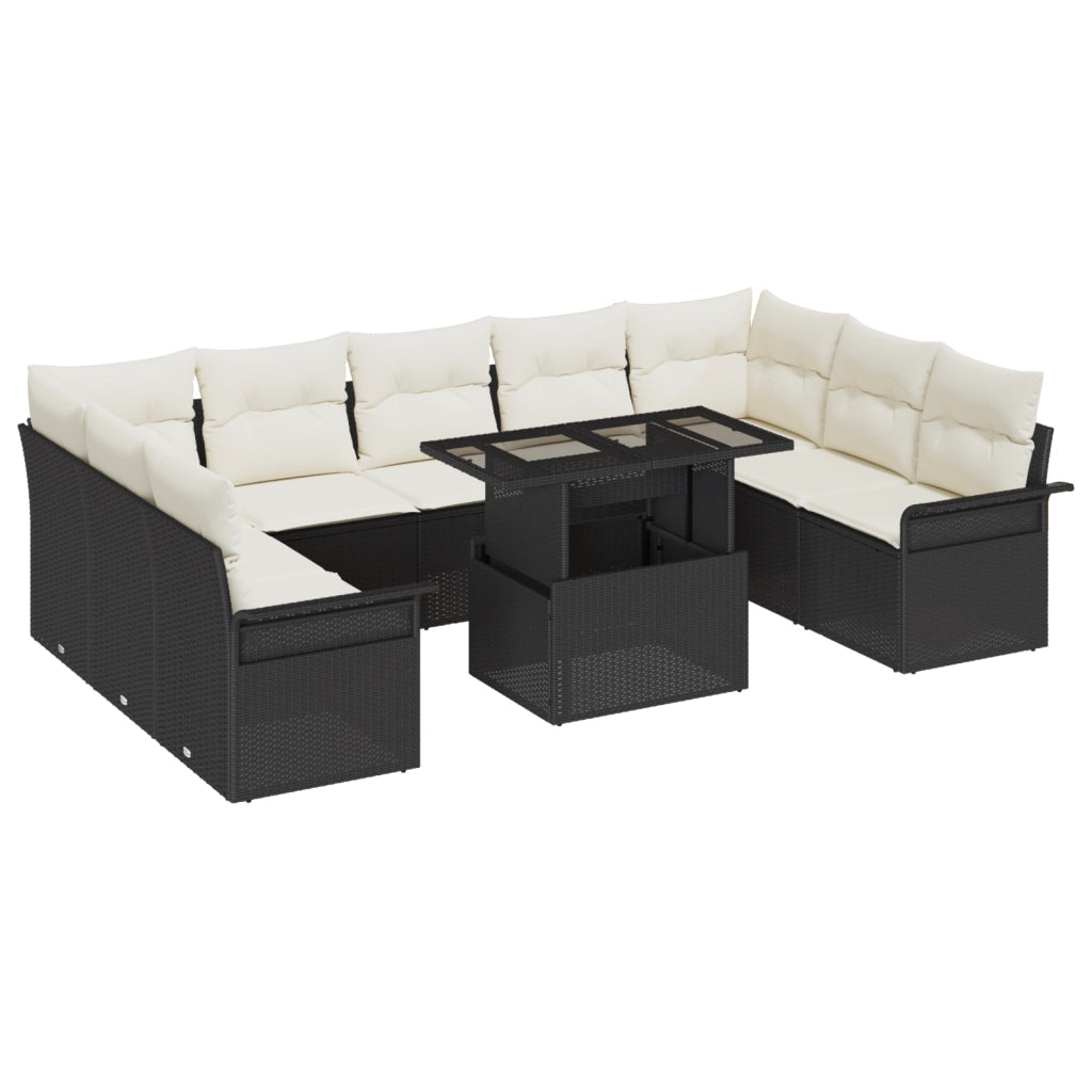 Set di divani da giardino da 10 pezzi con cuscini Polyrattan nero
