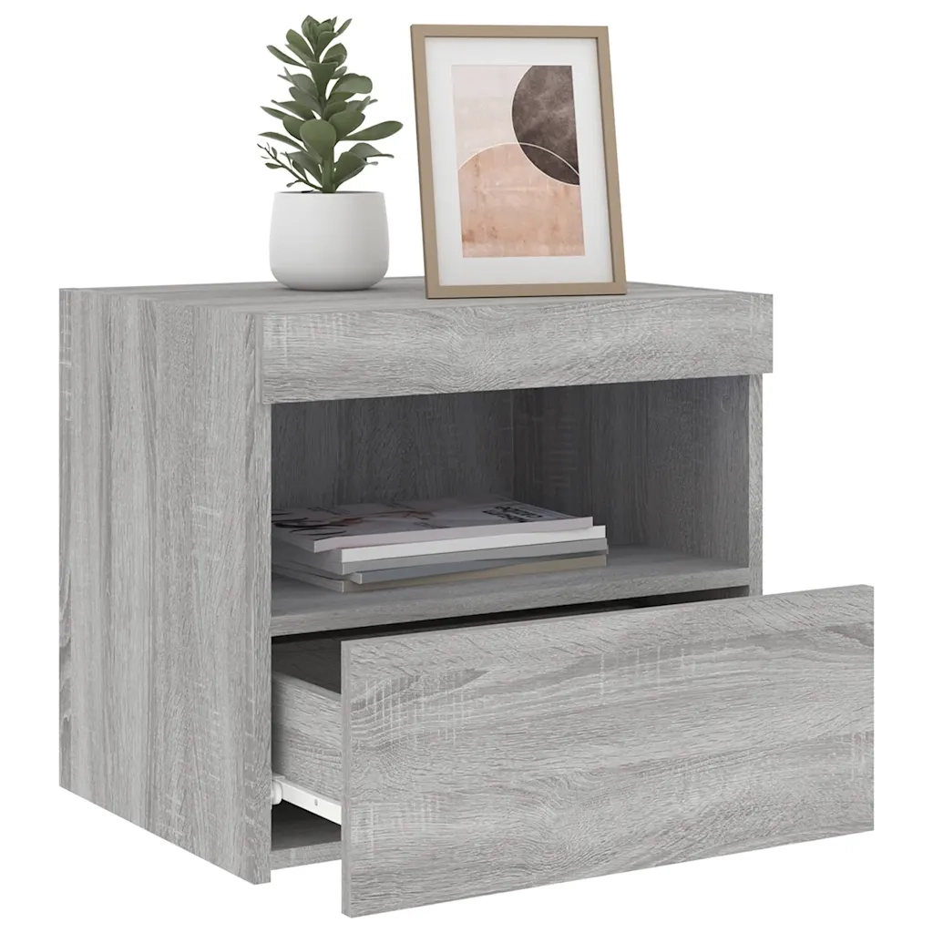 Comodino con Luci LED-Tavolino da notte Grigio Sonoma 50x40x45 cm