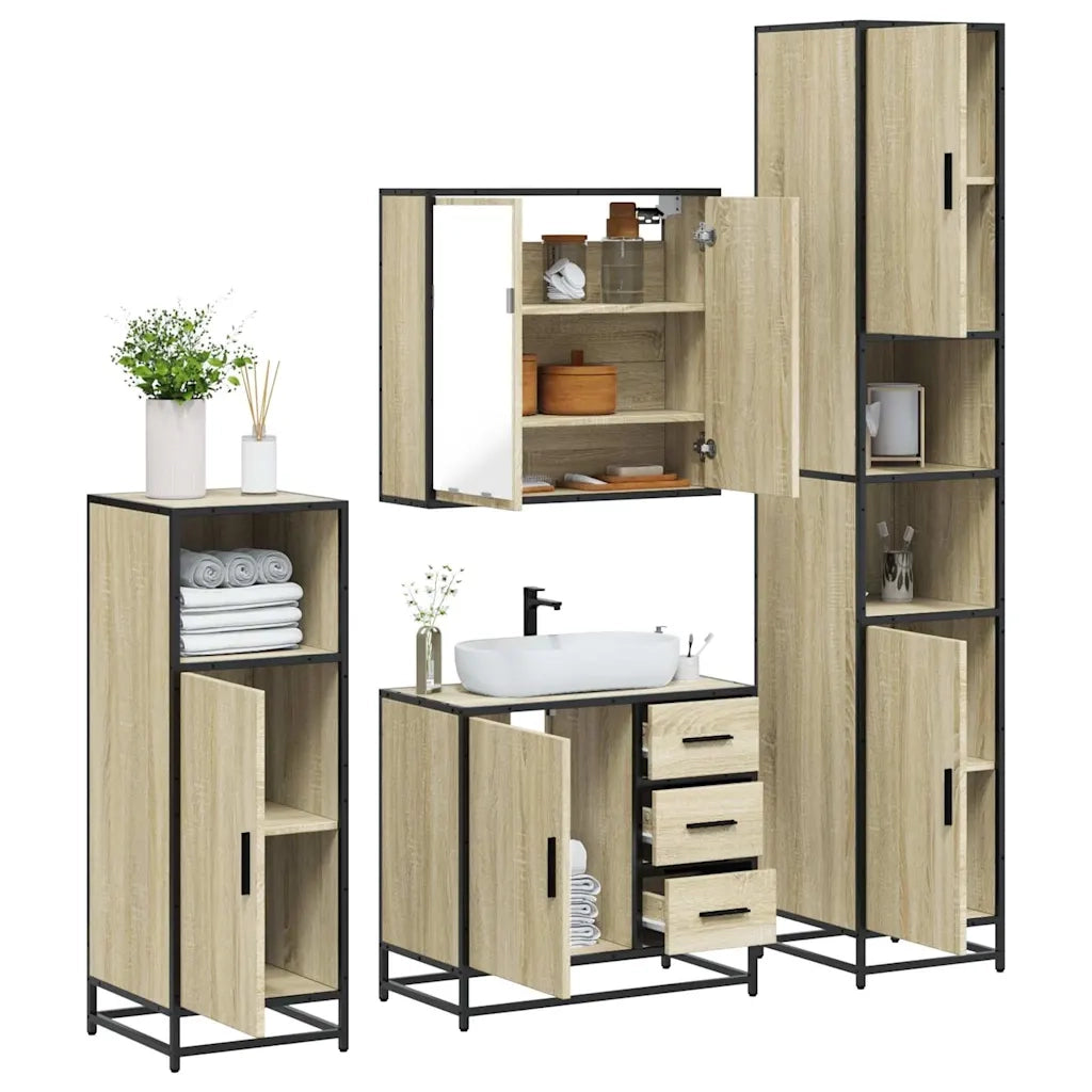 Set Mobili da Bagno 4 pz Rovere Sonoma in Legno Multistrato