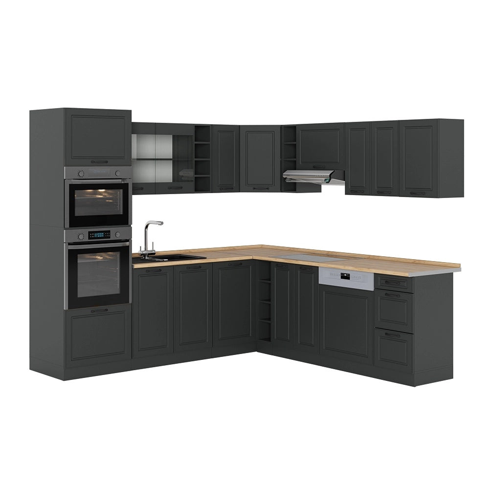Cucina angolare completa R-Line Antracite rustico/Antracite 247 x 237 cm, PL Rovere Vicco