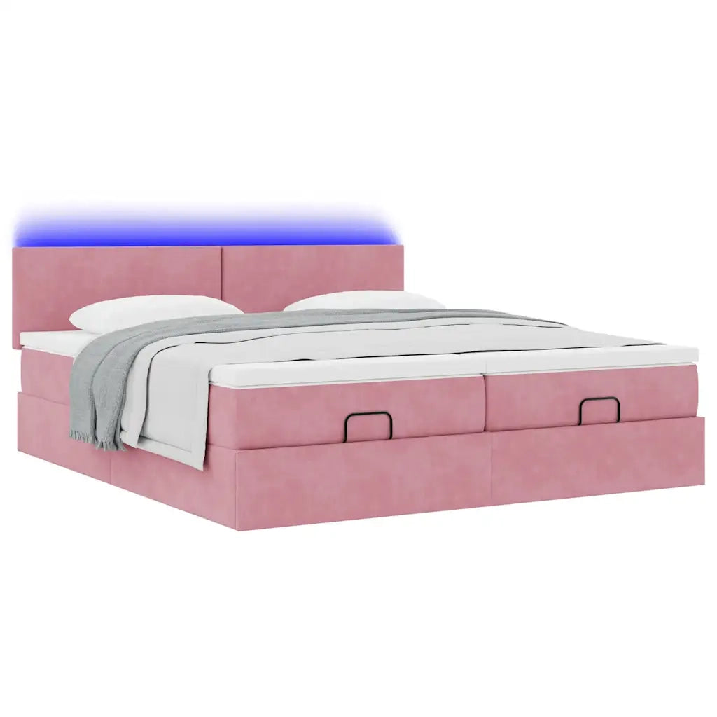Struttura Letto Pouf con Materassi Rosa 200x200 cm Velluto 3312916