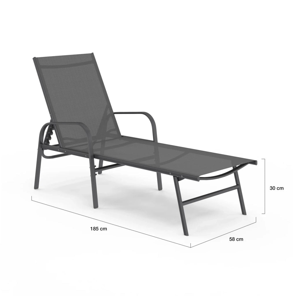 IDMarket - Set di 2 lettini da giardino reclinabili FIDJI in acciaio grigio antracite e tessuto grigio