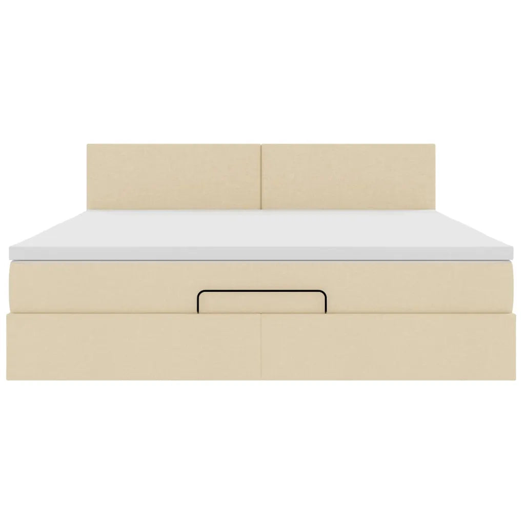 Struttura Letto Pouf con Materasso Crema 180x200 cm in Tessuto