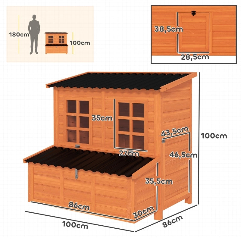 GALLINARIO per 4-6 galline 100x86x100 cm legno di abete e plastica arancione