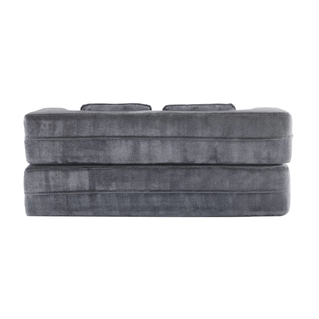 Divano futon pieghevole in schiuma ad alta densità con 4 cuscini in tessuto morbido blu e grigio 36.0 × 36.0 × 143.0 cm