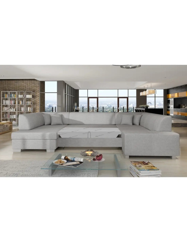 Divano panoramico a U Grigio convertibile 6 posti HAVANA comfort soffice