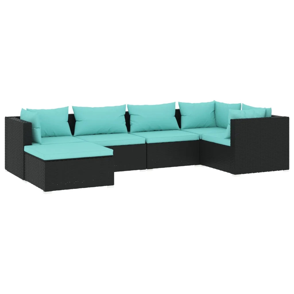 Set Salotto da Giardino 6 pz con Cuscini in Polyrattan Nero cod mxl 35109