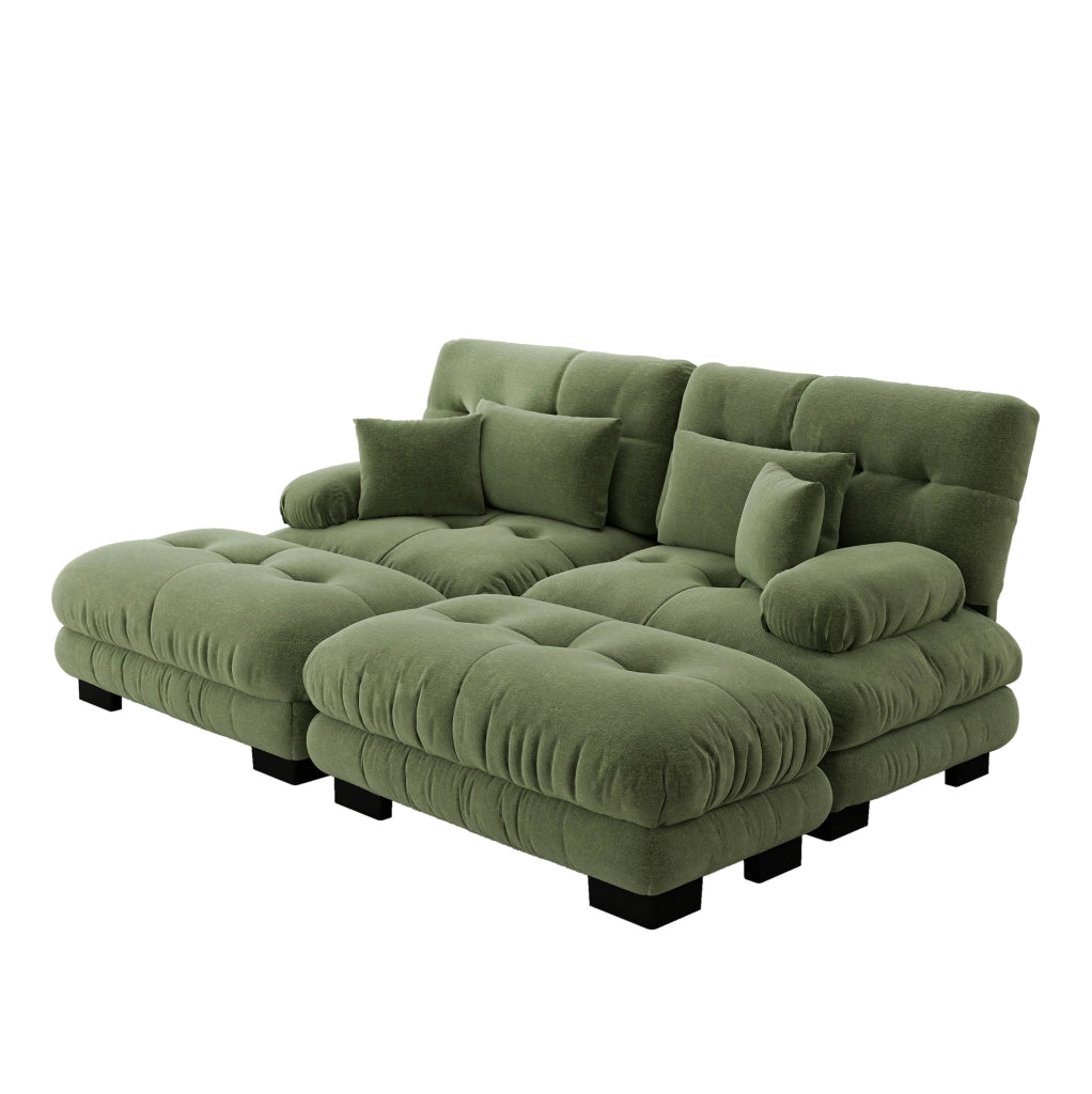 Divano modulare con ottomans; tessuto chenille; verde