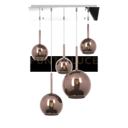 SOSP. CROMO RETTANGOLARE 5 LUCI VETRI (1 GRANDE+1 MEDIO+3 PICCOLO) TUTTI RAME 1155CR-S5 RMIX-RA