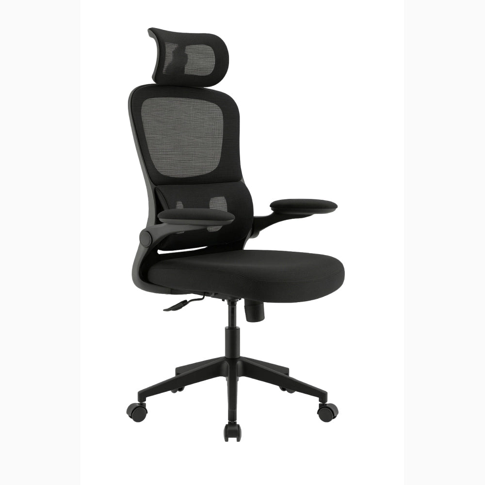 Sedia da Scrivania Ufficio ergonomica Con Poggiatesta imbottita Schienale a rete Nera BUDAPEST