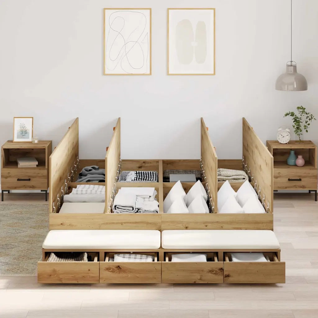 Struttura letto con contenitore Rovere artigianale 150 cm 3335652