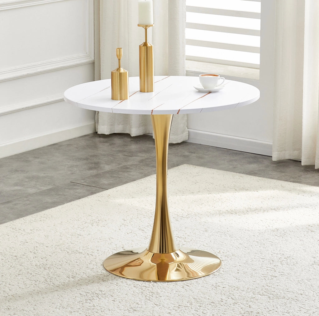 Tavolo rotondo a tulipano bianco in MDF e metallo, Ø 80 cm