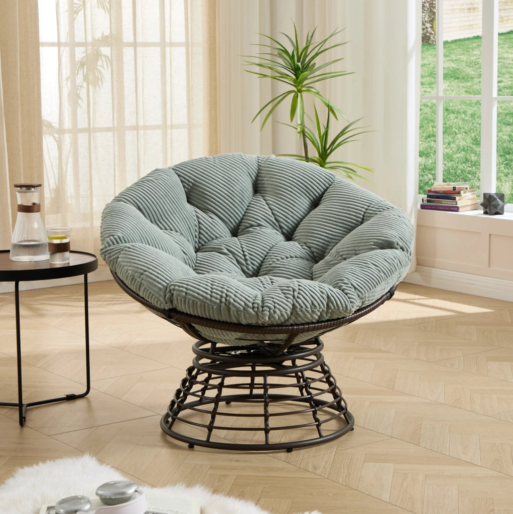 Sedia papasan girevole 360° ? 92 x 67 cm in acciaio e rattan PE; verde chiaro/marrone