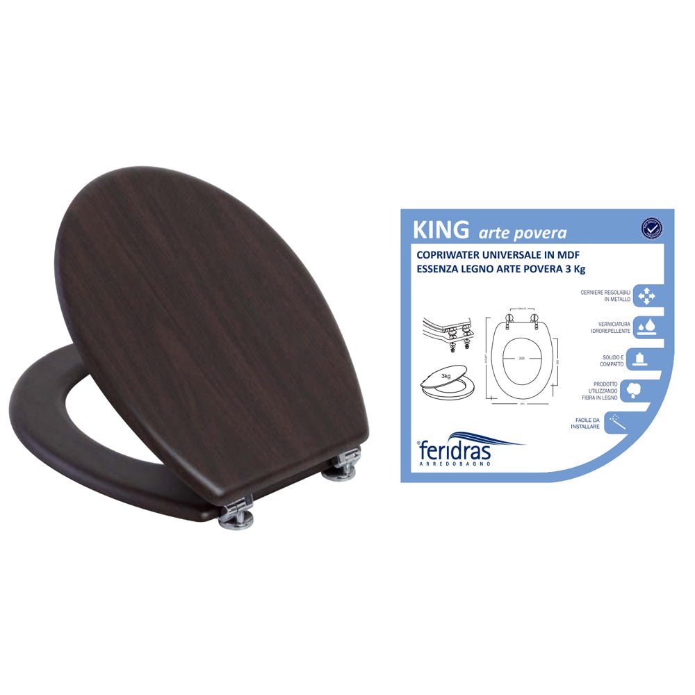COPRIWATER UNIVERSALE SEDILE TAVOLETTA WC BAGNO MDF NOCE ARTE POVERA 18" FERIDRAS