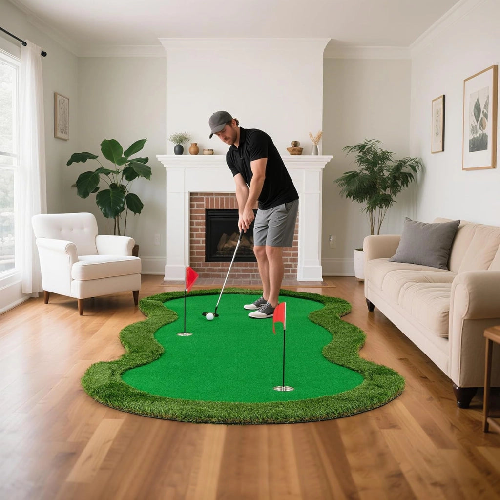 Putting Green, Tappetino da Interno per Putting con 3 Buchi e Palline da Golf, Tappetino da Golf per Casa, Ufficio, Giardino e Patio, 300 cm x 150 cm