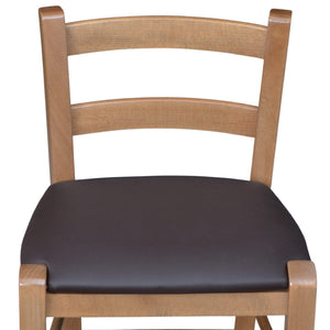 Sgabello bar alto  legno chiaro con schienale h 80 cm seduta similpelle marrone
