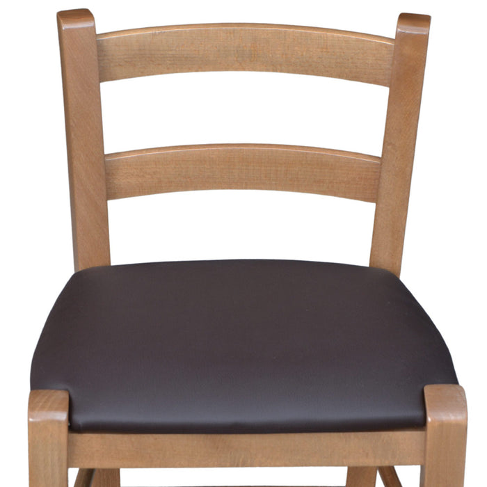 Sgabello bar alto  legno chiaro con schienale h 80 cm seduta similpelle marrone