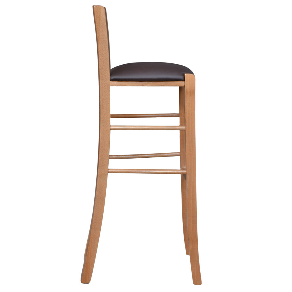 Sgabello bar alto  legno chiaro con schienale h 80 cm seduta similpelle marrone