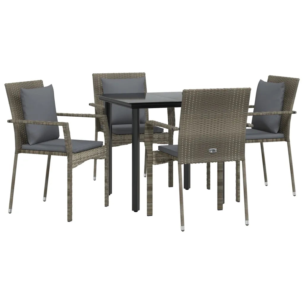 Set da Pranzo Giardino 5pz Nero e Grigio con Cuscini Polyrattancod mxl 124387