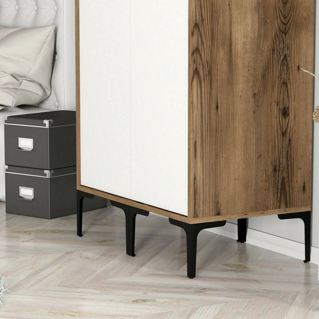 Guardaroba 2 ante Acate, Mobile camera da letto, Cabina armadio portabiti, Armadio appendiabiti, 80x201h48 cm, Bianco e Noce