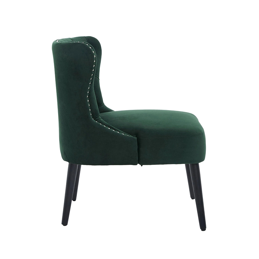 Poltrona singola in velluto con bottoni - Xylo - design moderno senza braccioli, borchia chiodata, piedi in legno