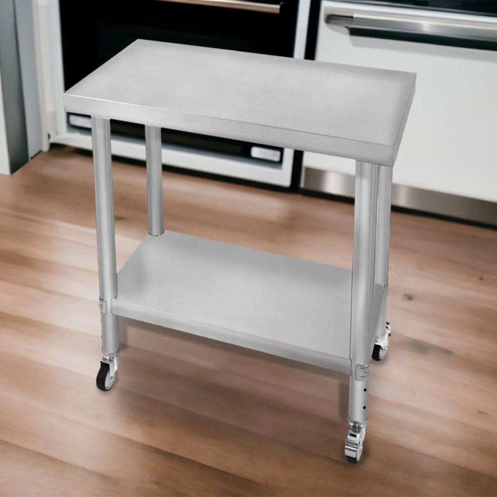 Banco di lavoro per ristorazione Tavolo in acciaio inox per la preparazione degli alimenti Cucina mobile 76cm x 45cm x 86cm