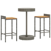 Set da bar da giardino 3 pezzi mobili da esterno per patio polyrattan grigio/legno massello di acacia 02_0013473