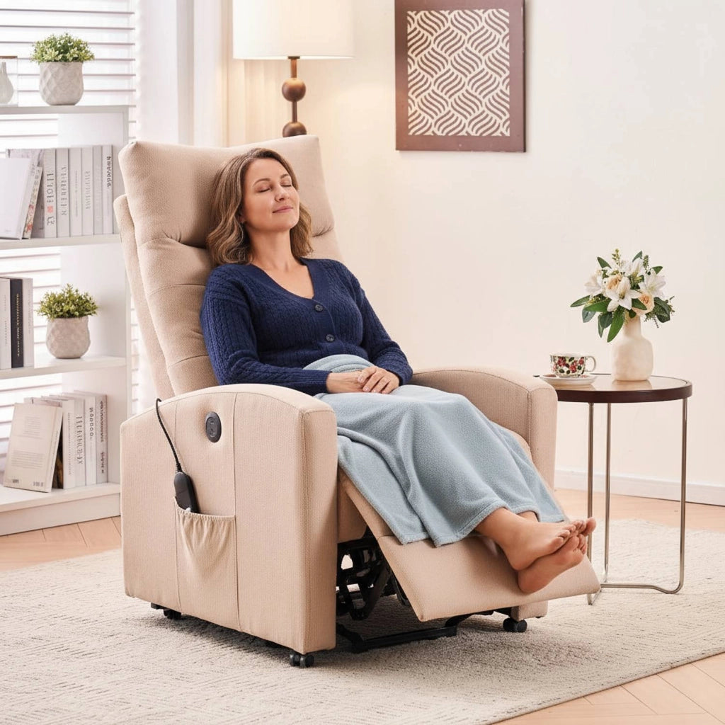 Marvin Poltrona Relax Reclinabile Elettrica con Poggiapiedi Solena, Seduta Ergonomica Massaggiante e Riscaldante i Beige