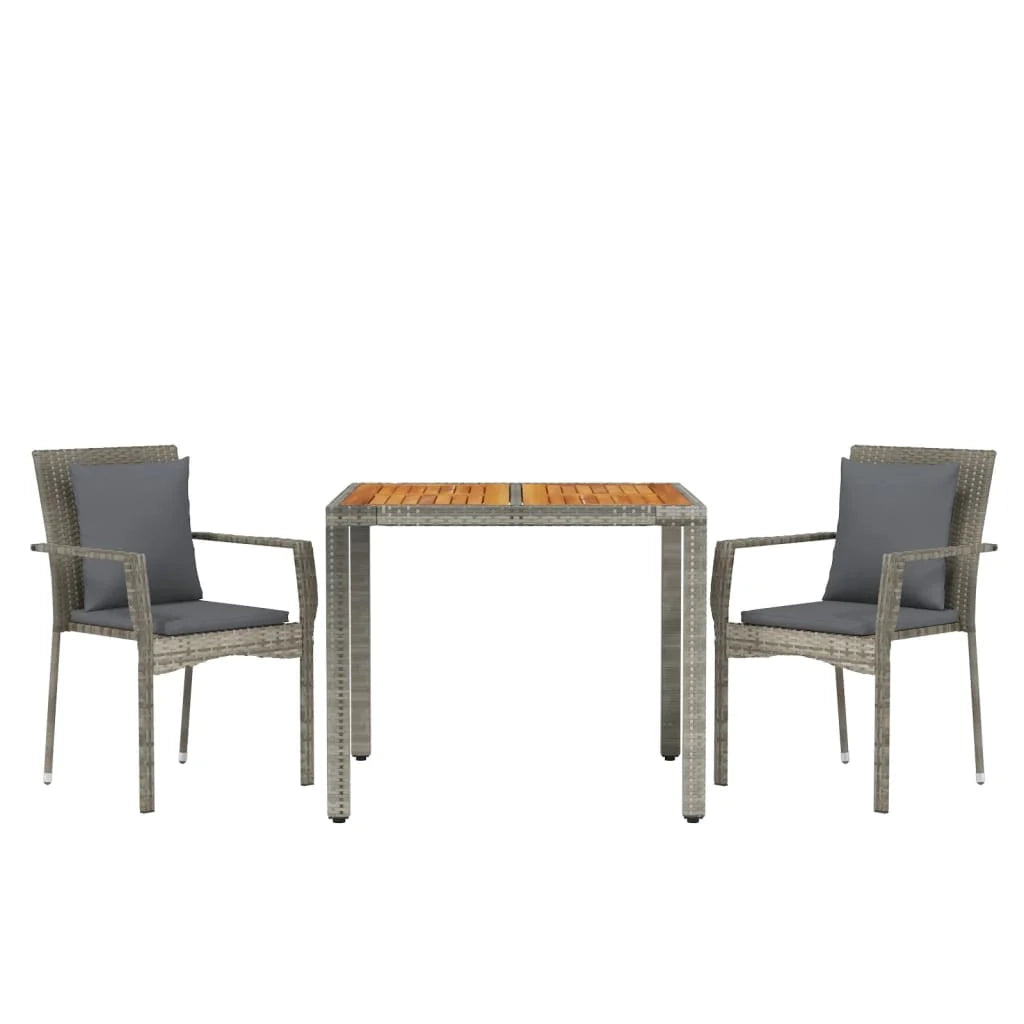Set da pranzo da giardino 3 pezzi mobili da esterno con cuscini grigi 02_0013585