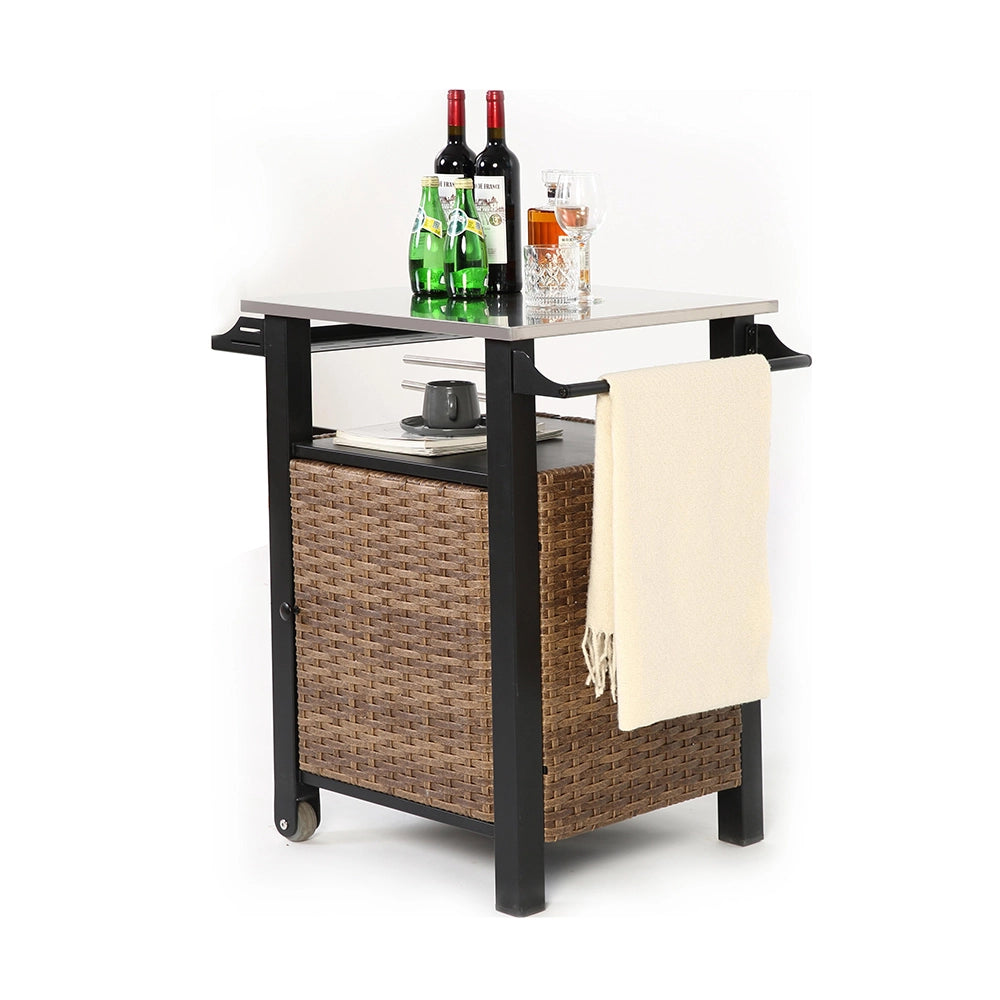 Carrello bar esterno - Xylo - 1 porta, rotelle in acciaio inossidabile, maniglia laterale, marrone
