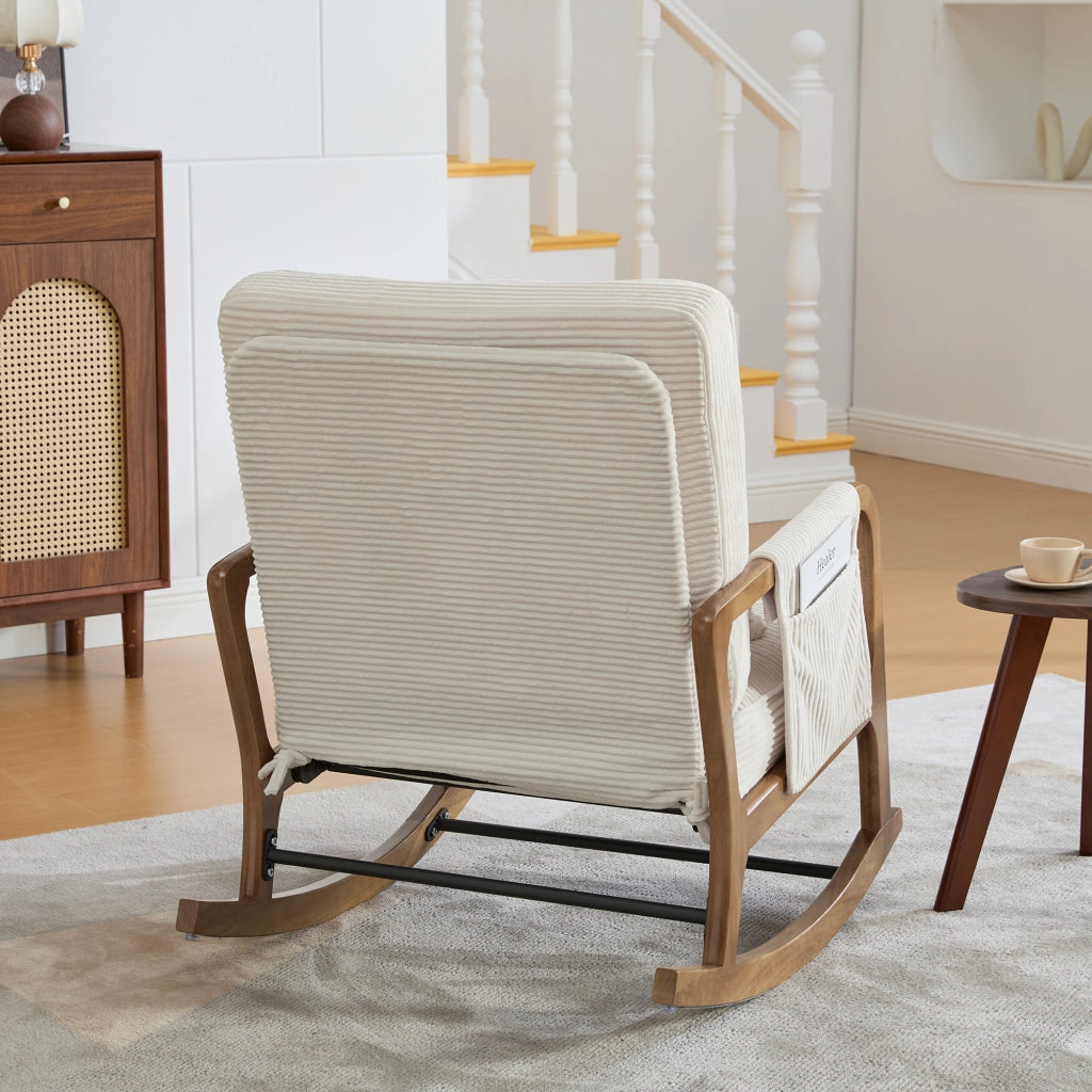 POLTRONA A DONDOLO con poggiapiedi e tasca laterale 70x80x92 cm corda beige
