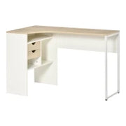 Scrivania Angolare per Computer con Cassetti in Legno Effetto Rovere Chiaro Bianco