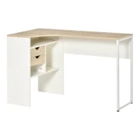 Scrivania Angolare per Computer con Cassetti in Legno Effetto Rovere Chiaro Bianco