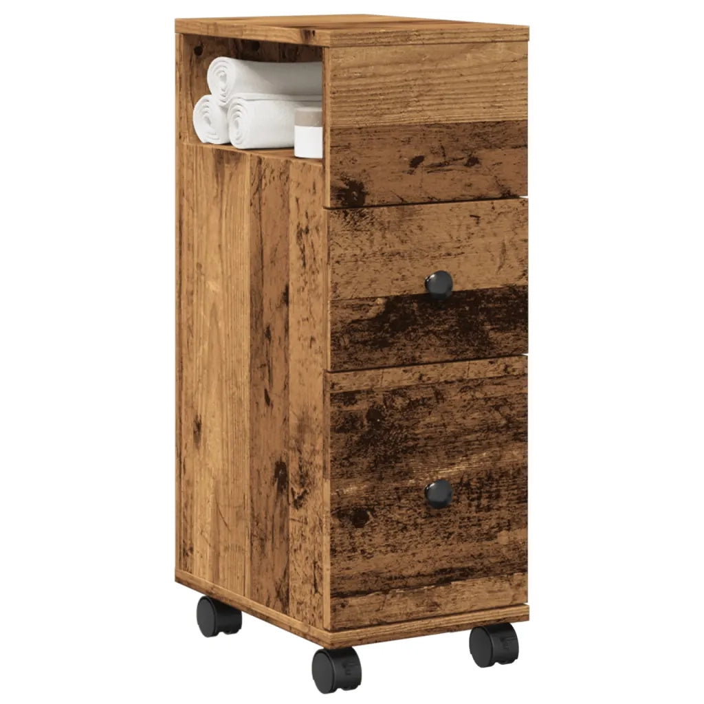 Mobile da Bagno Stretto con Ruote Legno Vecchio in Truciolato