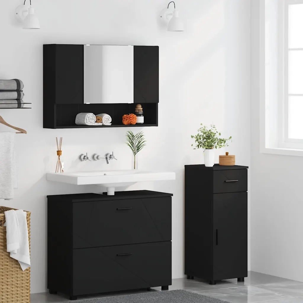 Set di mobili per il bagno con cassetto con porta 3 pcs Nero 3393034