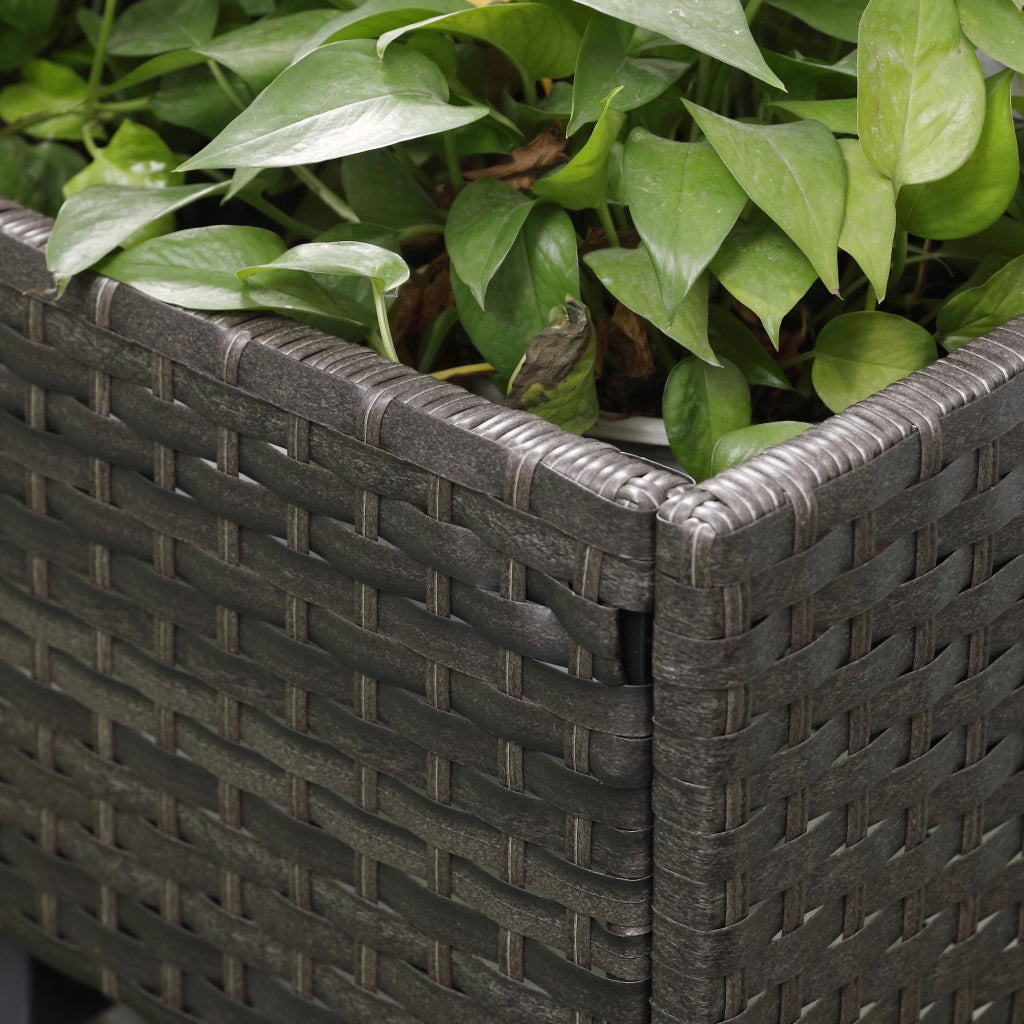Fioriera rialzata in polyrattan con ripiano, 70 x 30 x 72 cm, marrone