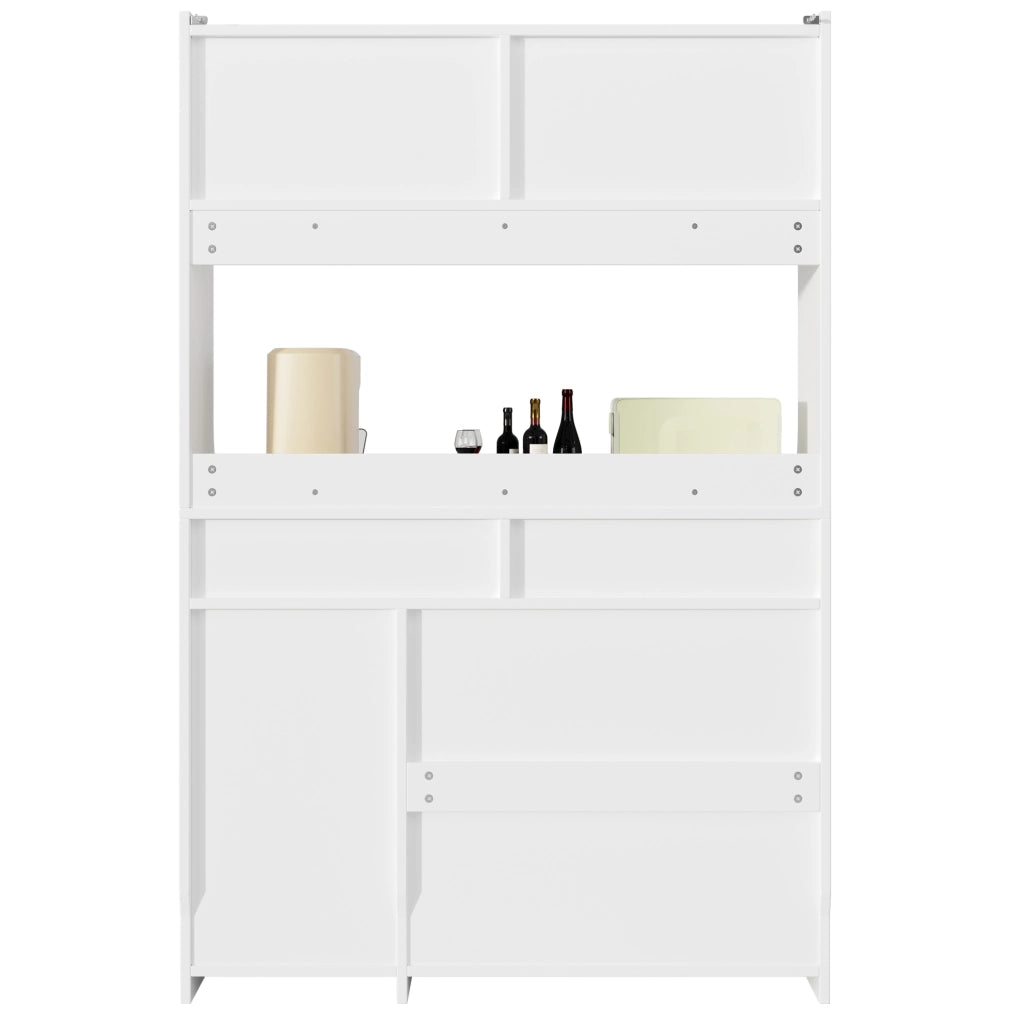 Credenza alta 120x40x180 cm con LED da app; ripiani regolabili e cassetti in MDF e PB bianco
