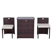 Set 2 Pezzi Mobili da Giardino in Rattan Salvaspazio con 1 Tavolo e 2 Sedie con Cuscini, Marrone e Beige