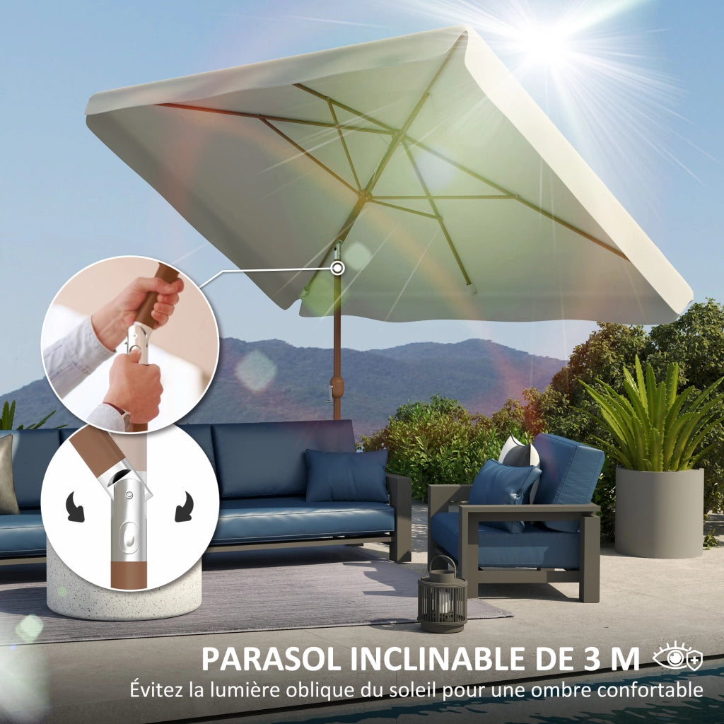 Ombrellone da giardino rettangolare pieghevole ¨C zephmum ¨C crema 200x300 cm alluminio