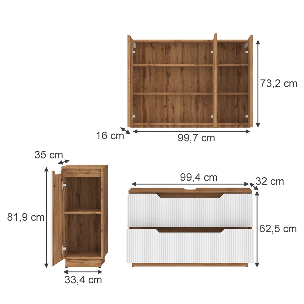 Vicco Set di mobili da bagno Rovere/bianco a strisce 3 parti