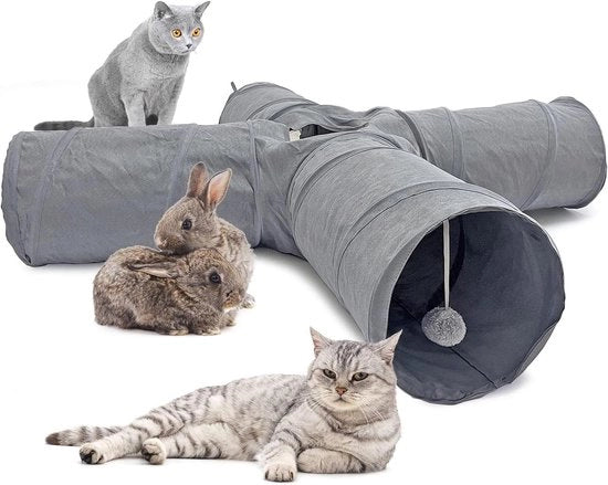 Tunnel per Gatti e Conigli a 4 Vie senza Scricchiolamenti - Grigio, 120 * 25cm