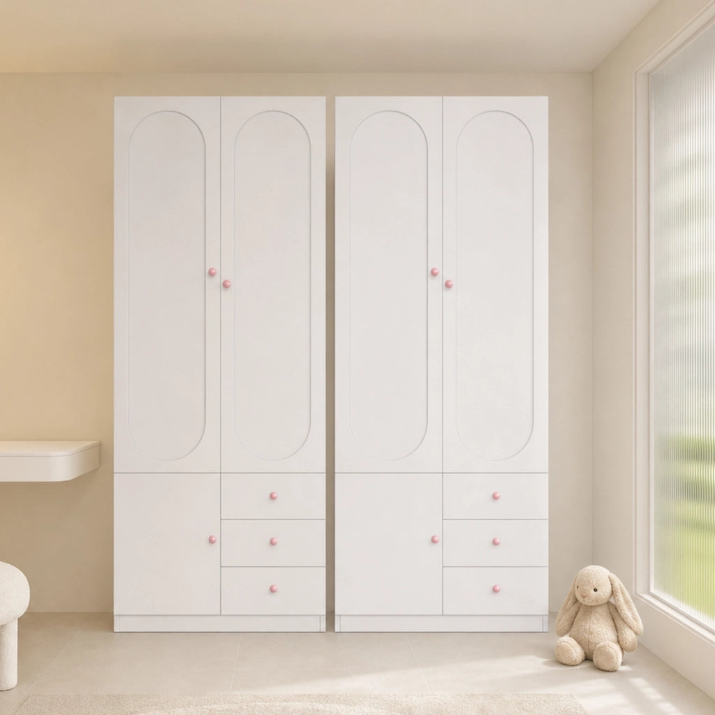 Armadio a due ante con 3 cassetti e asta appendiabiti in MDF bianco 80 × 50 × 200 cm