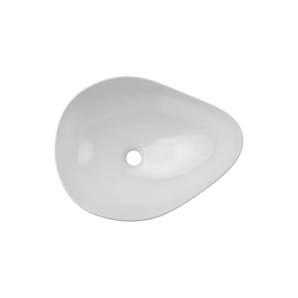 Lavabo da appoggio asimmetrico 51x39 cm in ceramica bianca lucida