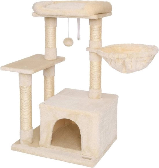 Palo per gatti - Pallone da gioco e zona di riposo - Altezza 85 cm - Albero per gatti con sisal e pelo - Posto di riposo accogliente e con cavità - Inclusa attacco alla parete - Adatto per gatti piccoli e grandi - Beige
