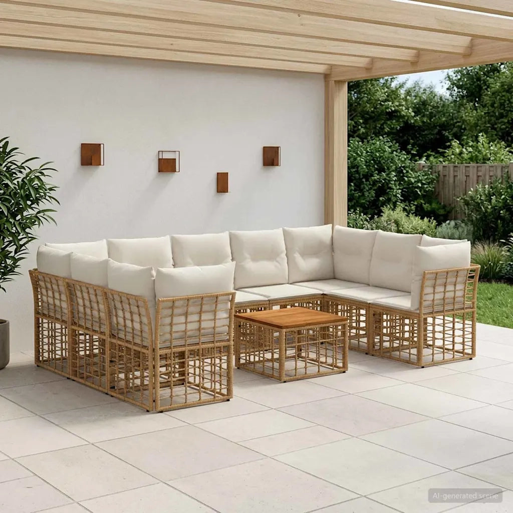 Set di divani da esterno 10 pcs Naturale e Bianco Crema