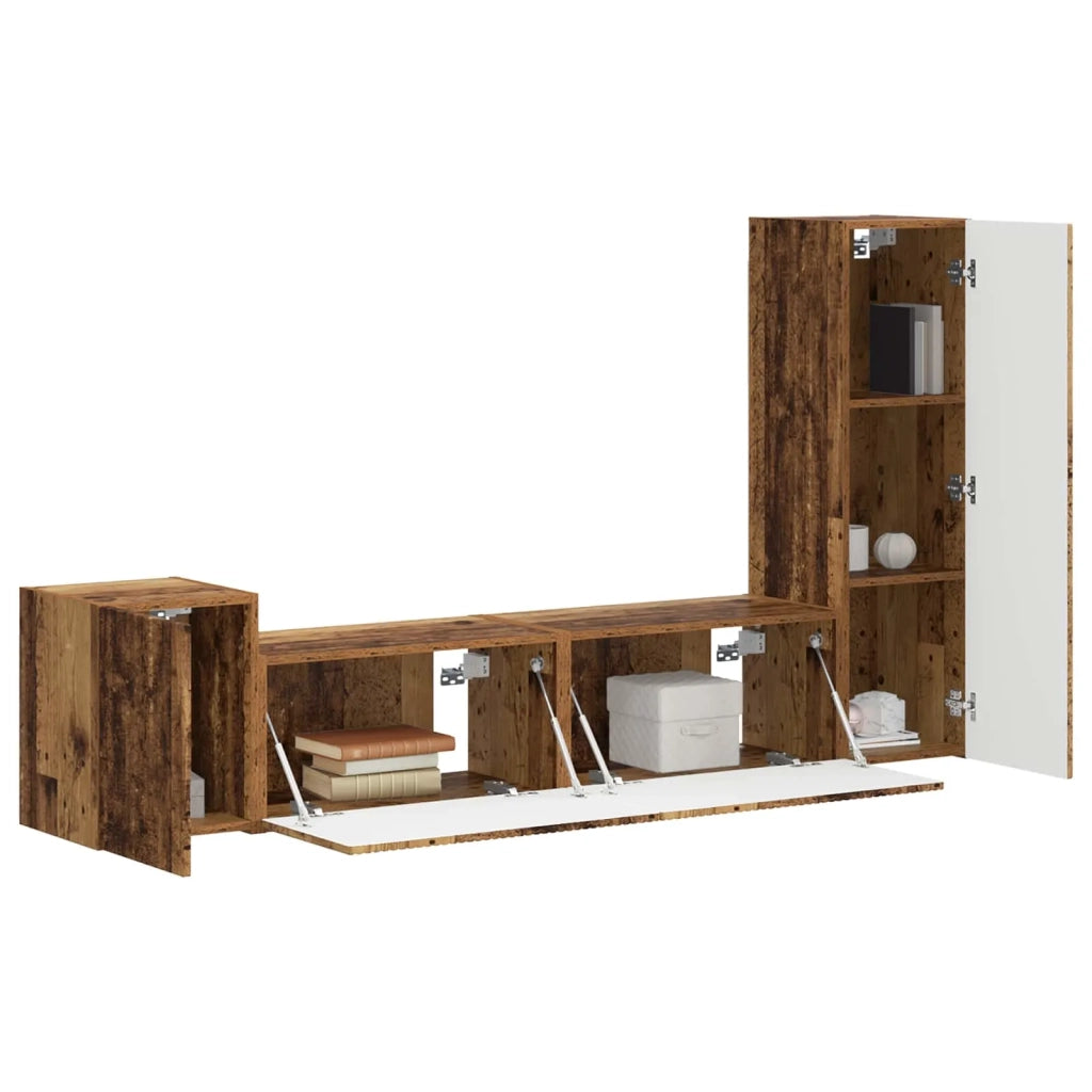 Set mobile TV 4 pz-Credenza per TV Legno vecchio Legno multistrato 541229