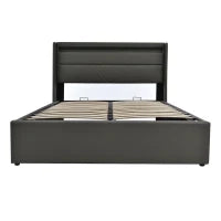 Letto Matrimoniale Contenitore con LED e Telecomando, Struttura Imbottita 140x200 cm, Grigio