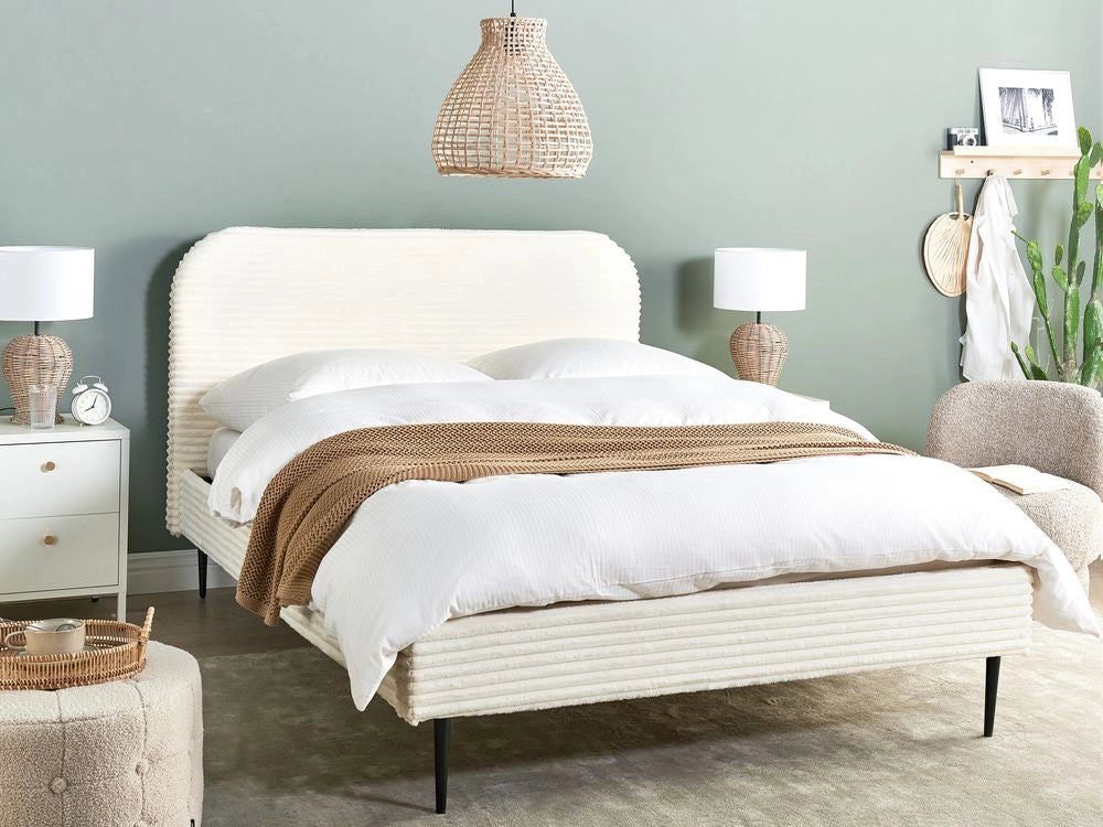 Letto bianco sporco velluto a coste testiera con rete a doghe 140 x 200 cm design minimalista