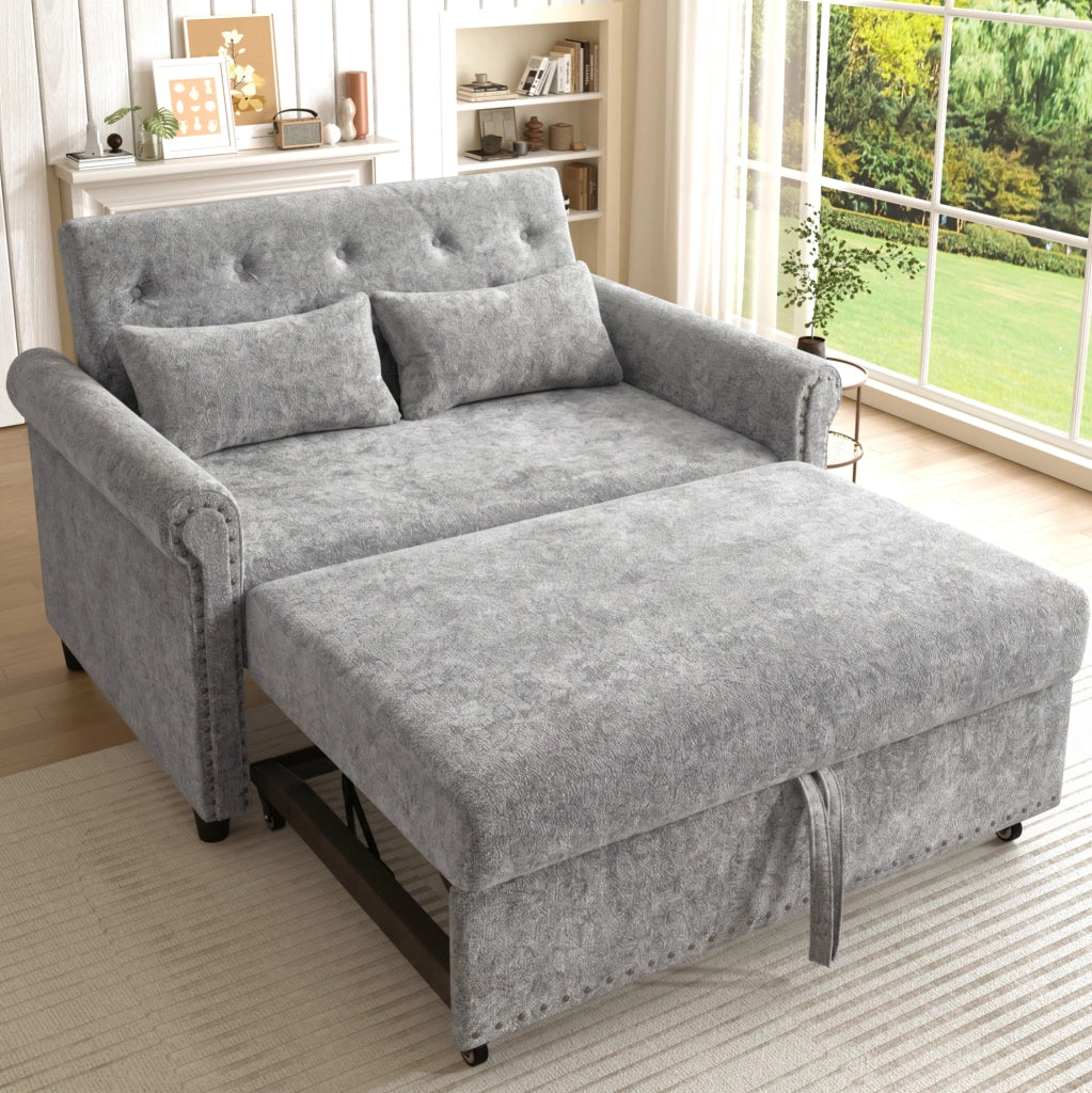 Divano letto 3 in 1 2 posti con schienale reclinabile a 3 posizioni; grigio in chenille